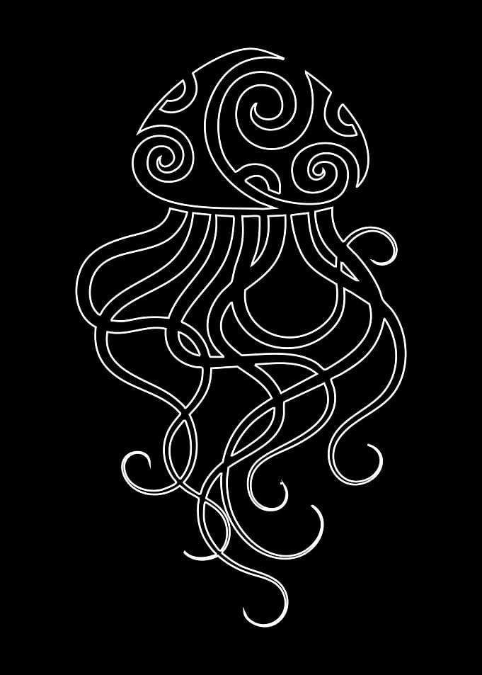 Stylized Jellyfish Line Art on Black