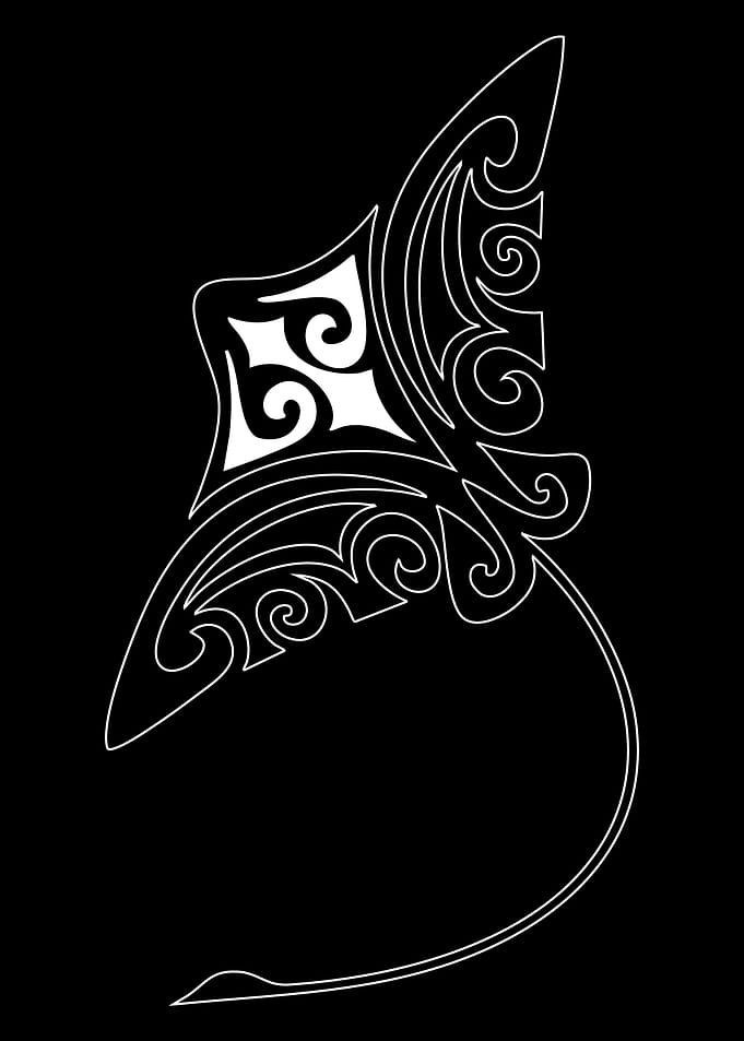 Abstract White Ornament on Black Background