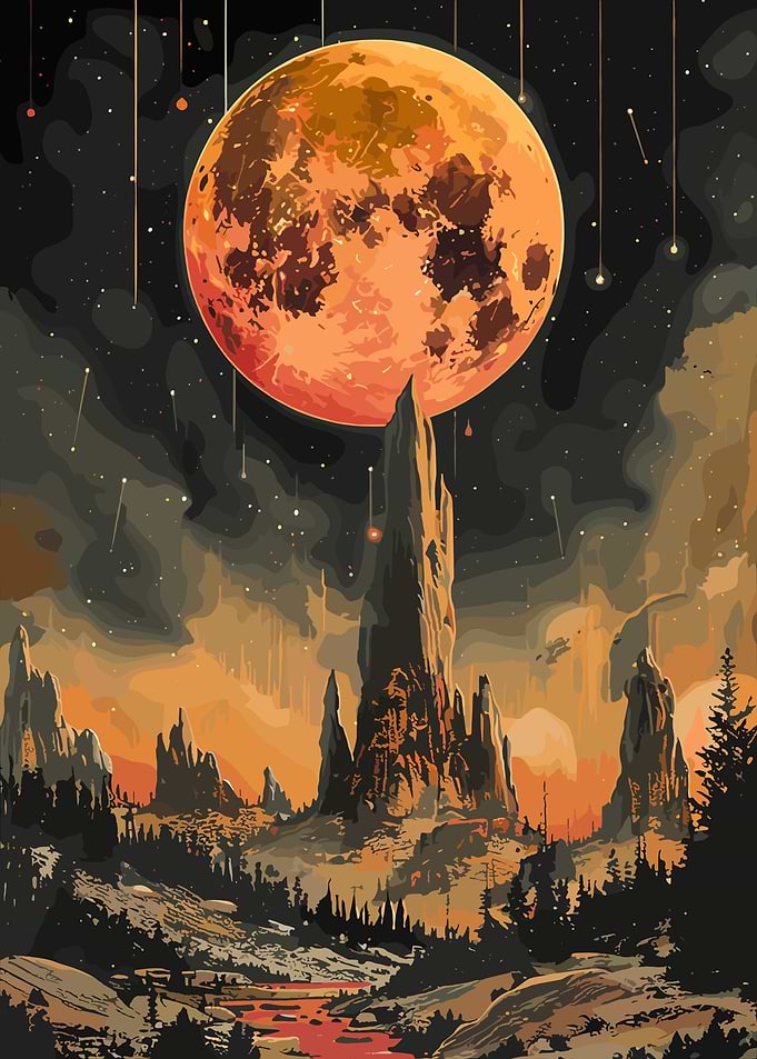 Fantasy Landscape with Large Moon