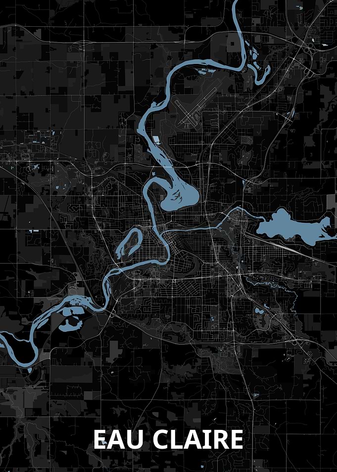 Eau Claire City Map - Dark Aesthetic