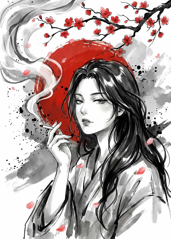 Smoking Anime Girl Japanese Art
