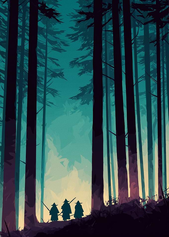 Samurai in Forest Digital Art