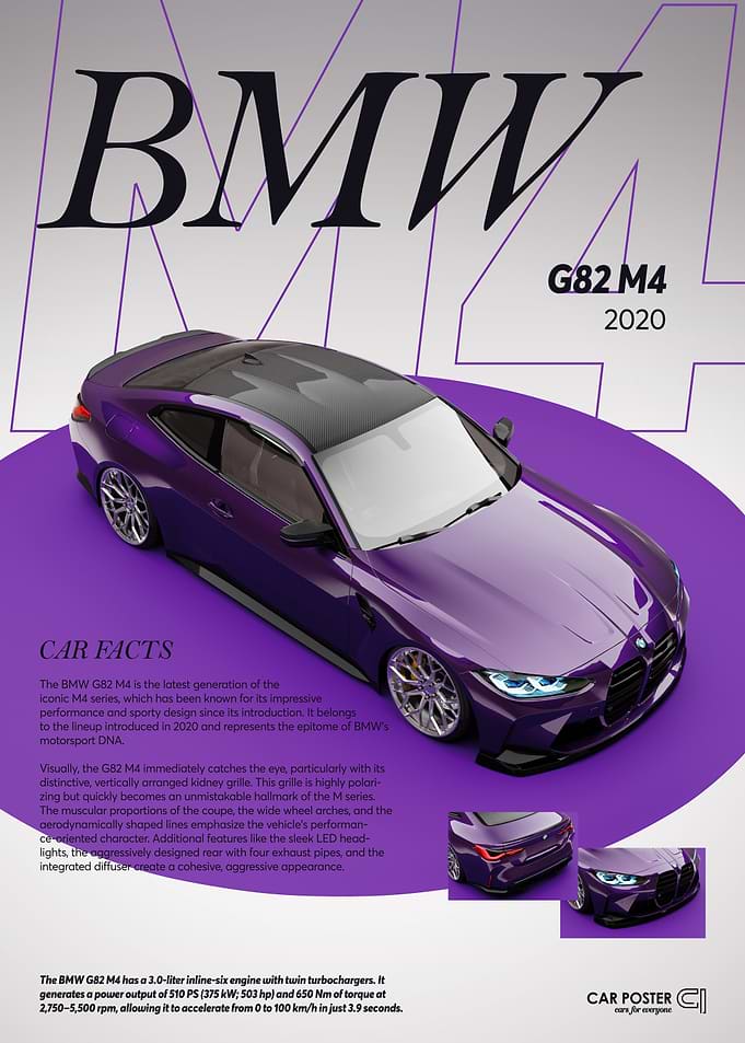 Purple BMW G82 M4 Car Poster