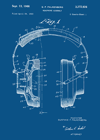 Headphone Assembly Patent, Vintage headphone patent