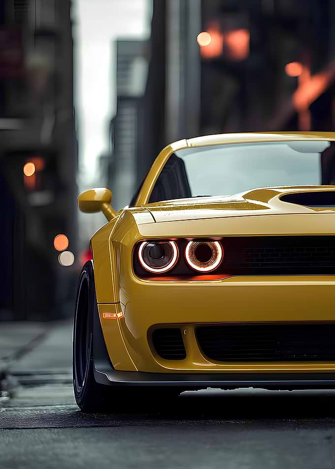 Yellow Dodge Challenger Front View