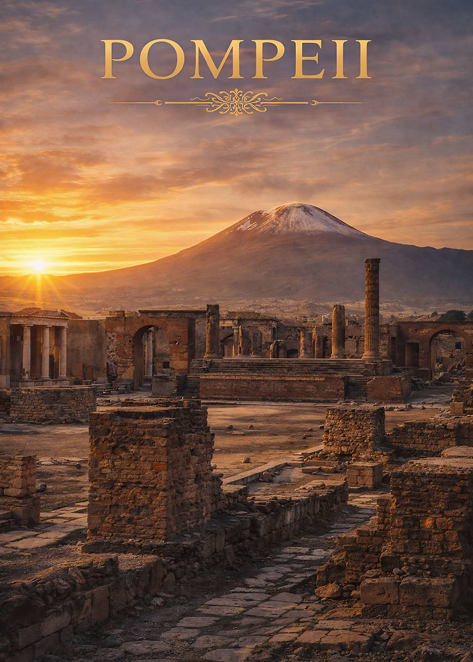 Pompeii Ruins at Sunset