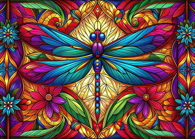 Colorful Dragonfly Stained Glass Art