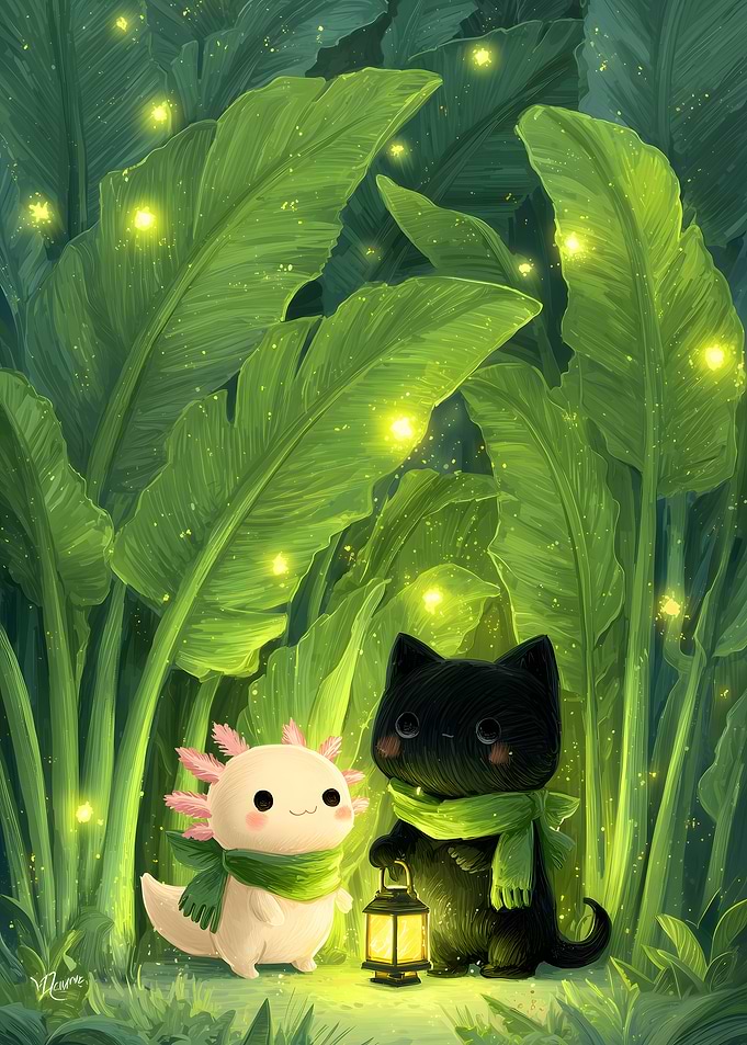 Axolotl and Cat in the Jungle