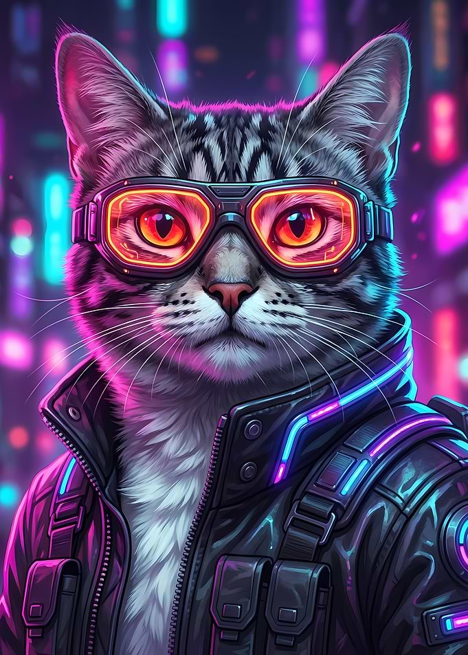 Cyberpunk Cat with Goggles and Jacket