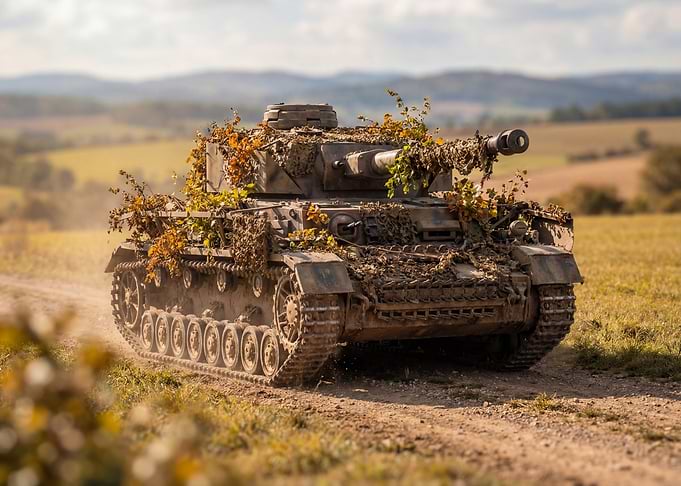 Camouflaged Panzer IV Tank in Field