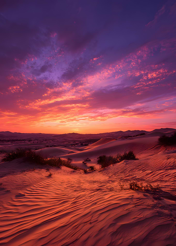 Desert Sunset Landscape with Vibrant Sky