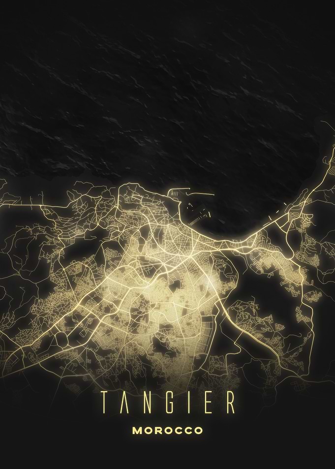 Tangier, Morocco - Luminous Coastal City Streets Map Poster, Modern Wall Art