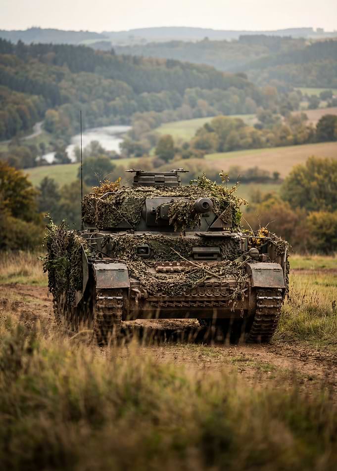 Camouflaged Tank in a Field