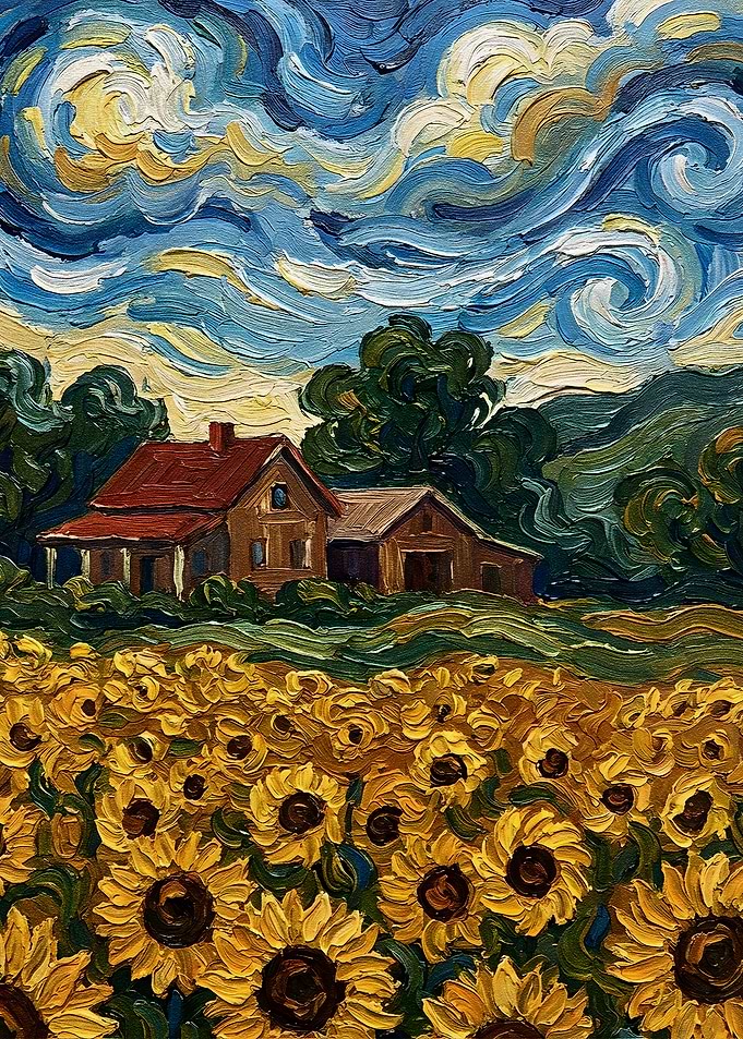 Sunflower Field with House Painting