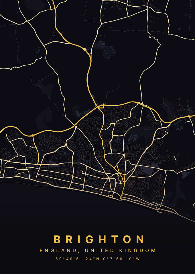 Brighton England Black and Gold Map