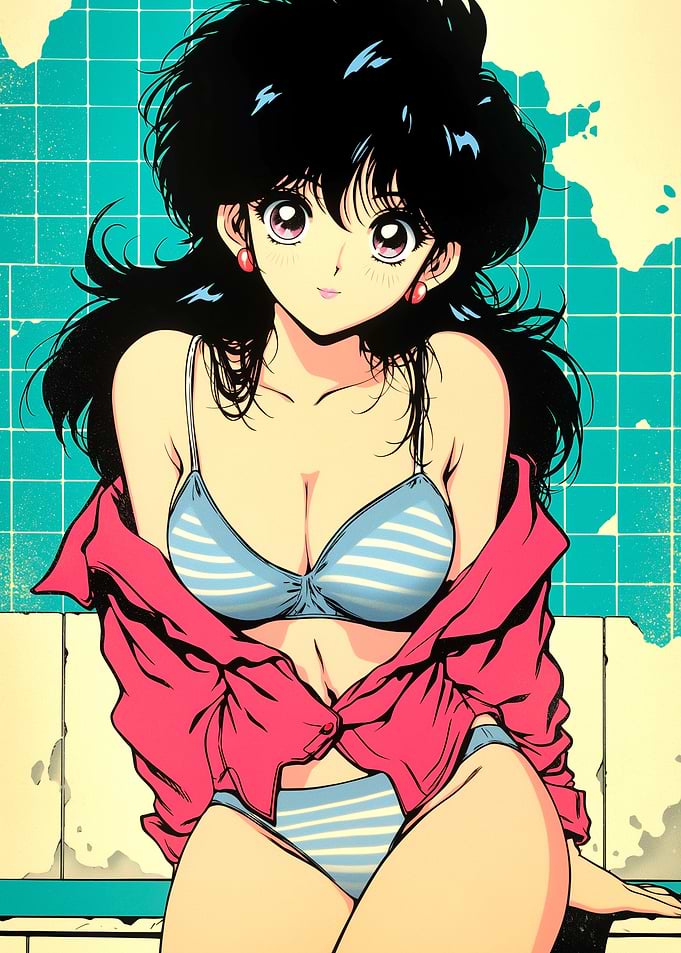 Anime Girl in Striped Swimsuit