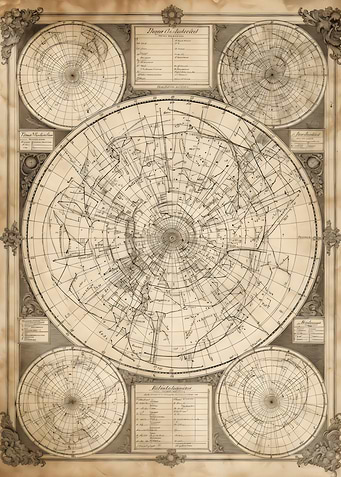 Antique Celestial Map with Constellations
