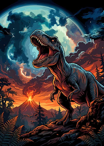 Roaring T-Rex in Prehistoric Landscape