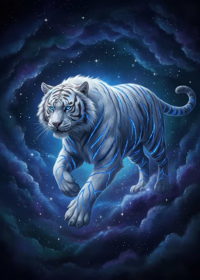 White Tiger in Starry Night