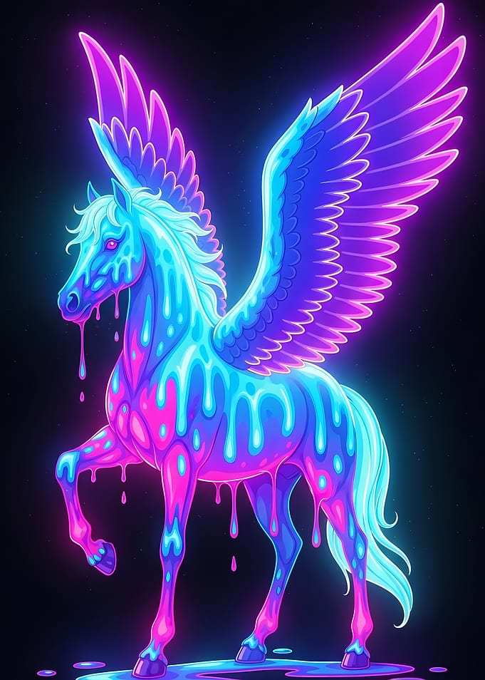 Neon Pegasus Dripping Fantasy Art