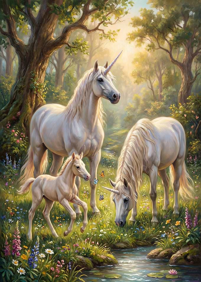 Unicorn Family in Enchanted Forest