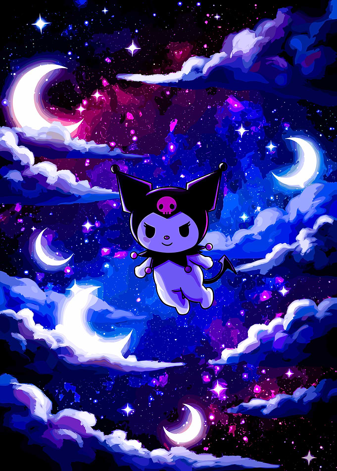 Kuromi in a starry night sky