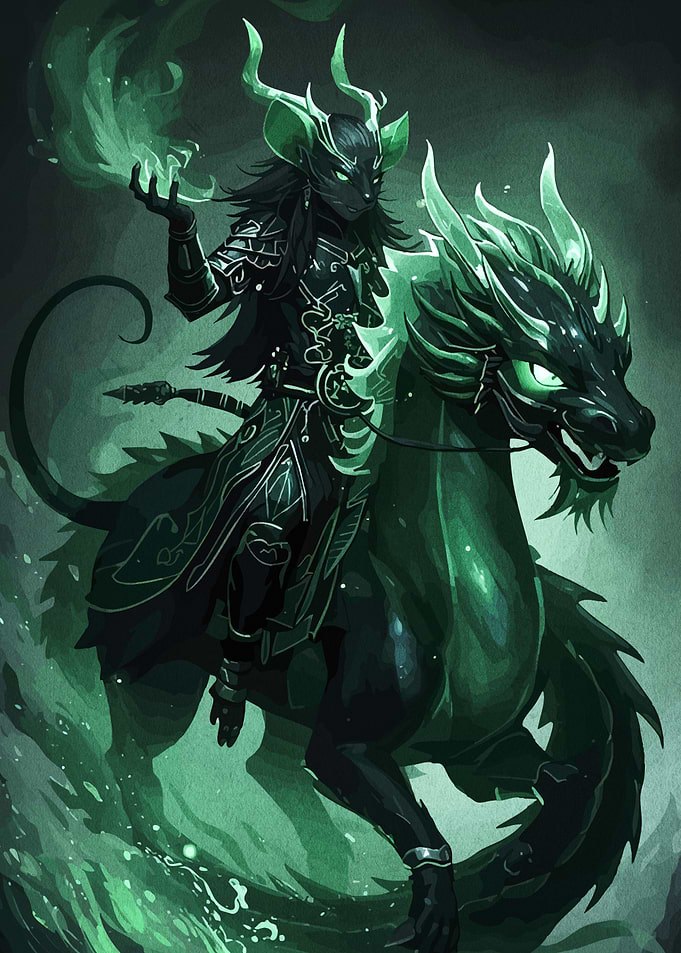Horned Warrior Riding Dragon