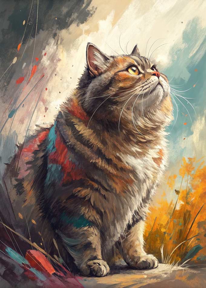 Majestic Cat Portrait with Abstract Background