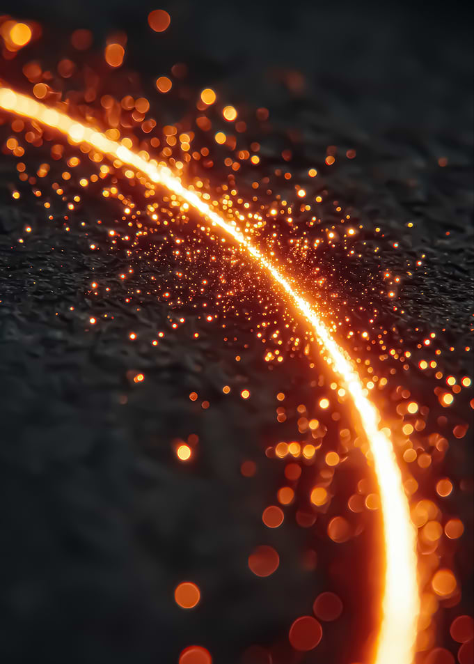 Glowing Line with Sparks on Dark Surface