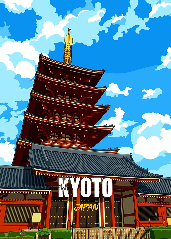Kyoto Japan Temple Digital Art