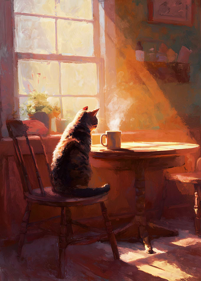 Cat Coffee Morning Painting