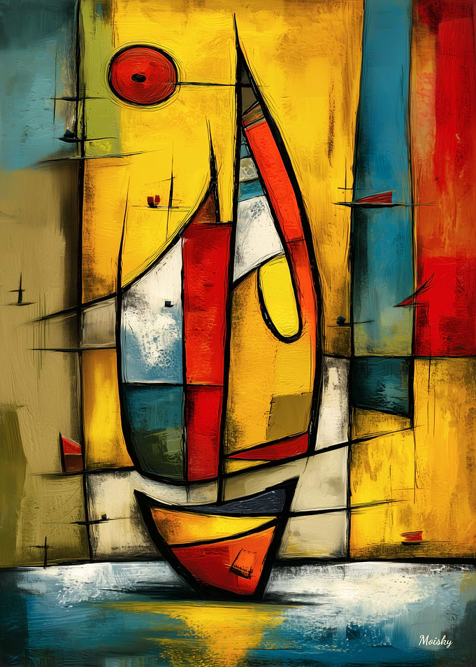 Primal Voyage — Abstract Expressionist Sailboat