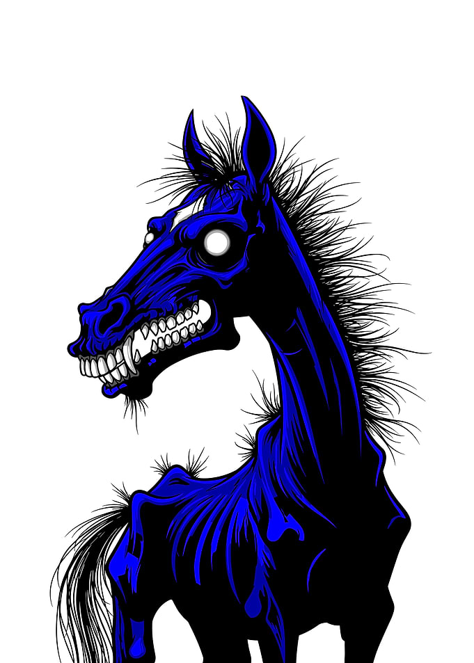 Blue and Black Undead Horse Illustration
