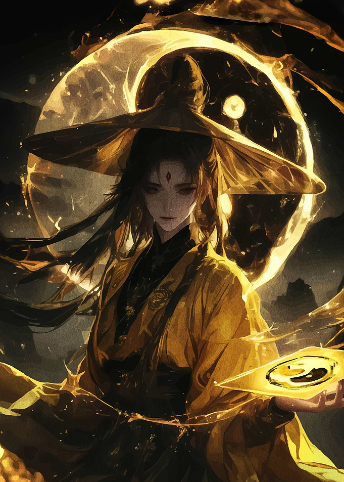 Golden Monk with Yin Yang Symbol