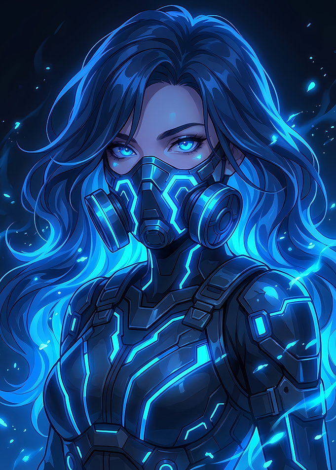 Cyberpunk Girl with Gas Mask Portrait