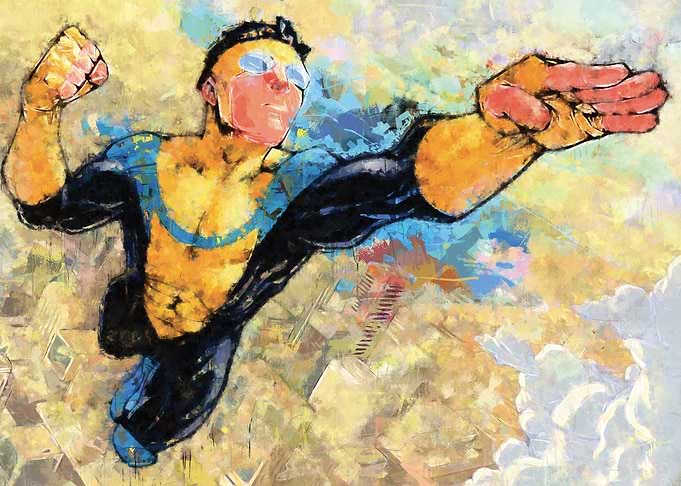Invincible flying in the sky painting