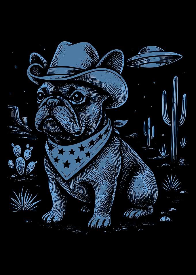 Cowboy Dog in Desert with UFO