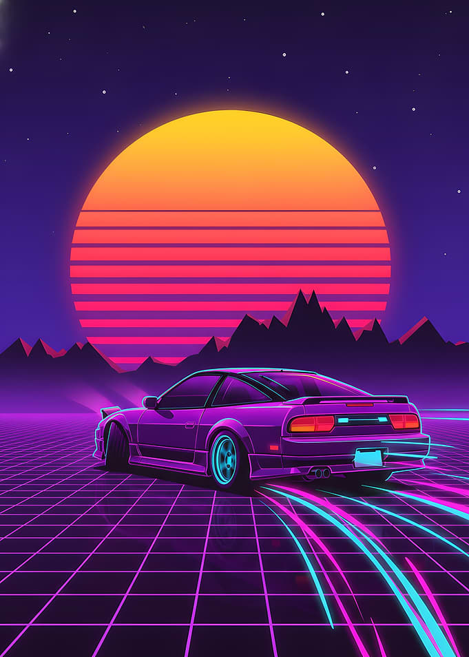 Retro Car Synthwave Landscape
