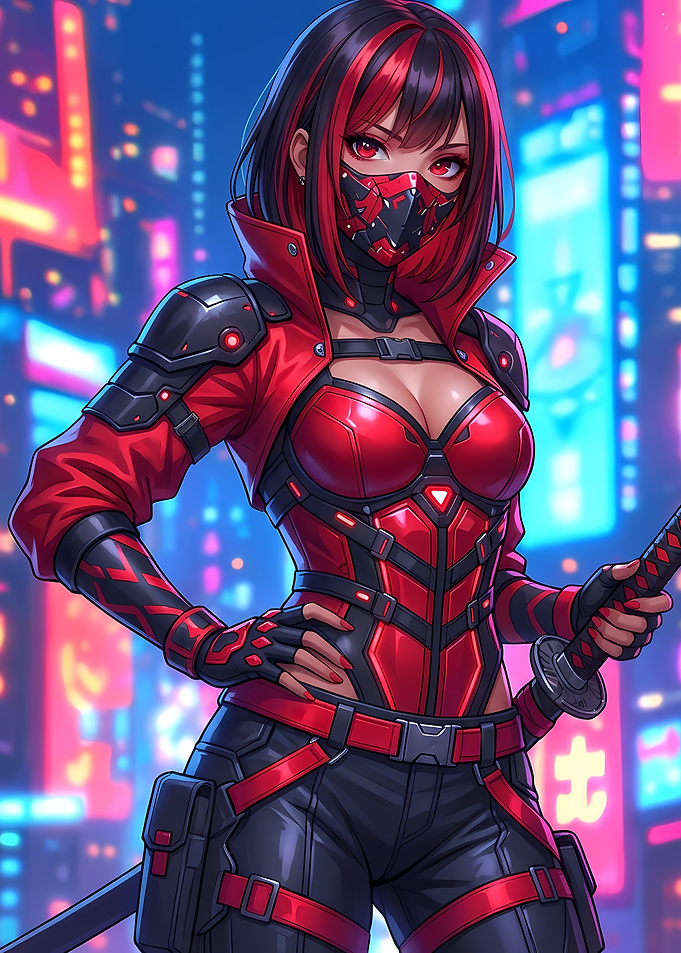 Cyberpunk Warrior Girl with Katana