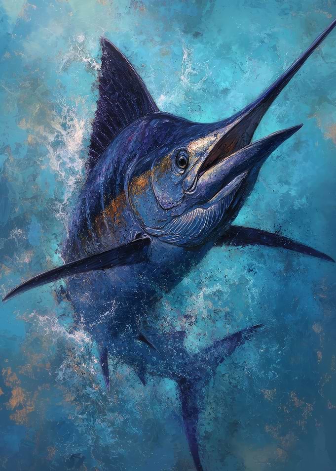 Blue Marlin Painting | Marlin Fish Poster | Deep Sea Fishing Art