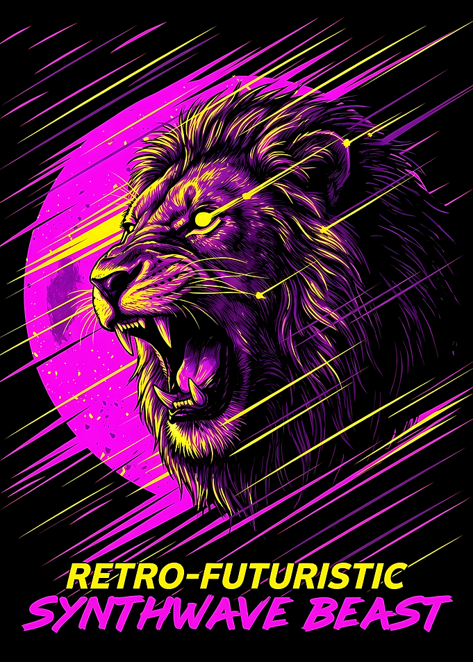 Synthwave Lion Retro-Futuristic Beast