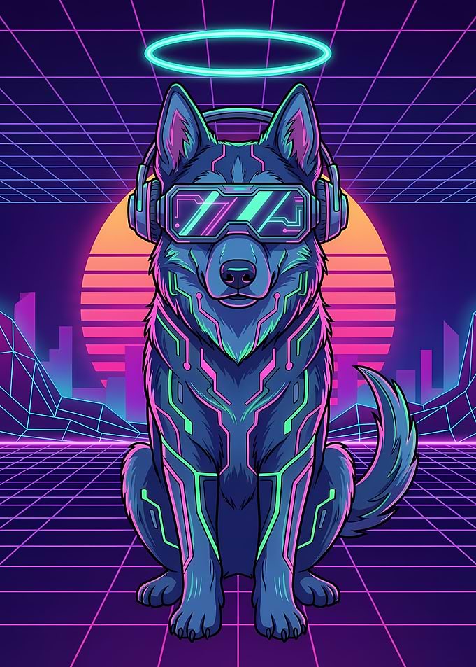 Cyberpunk Dog with VR Headset