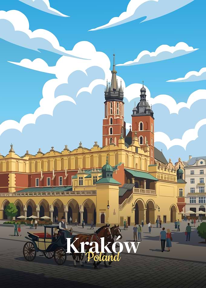Krakow Poland Travel Poster Illustration