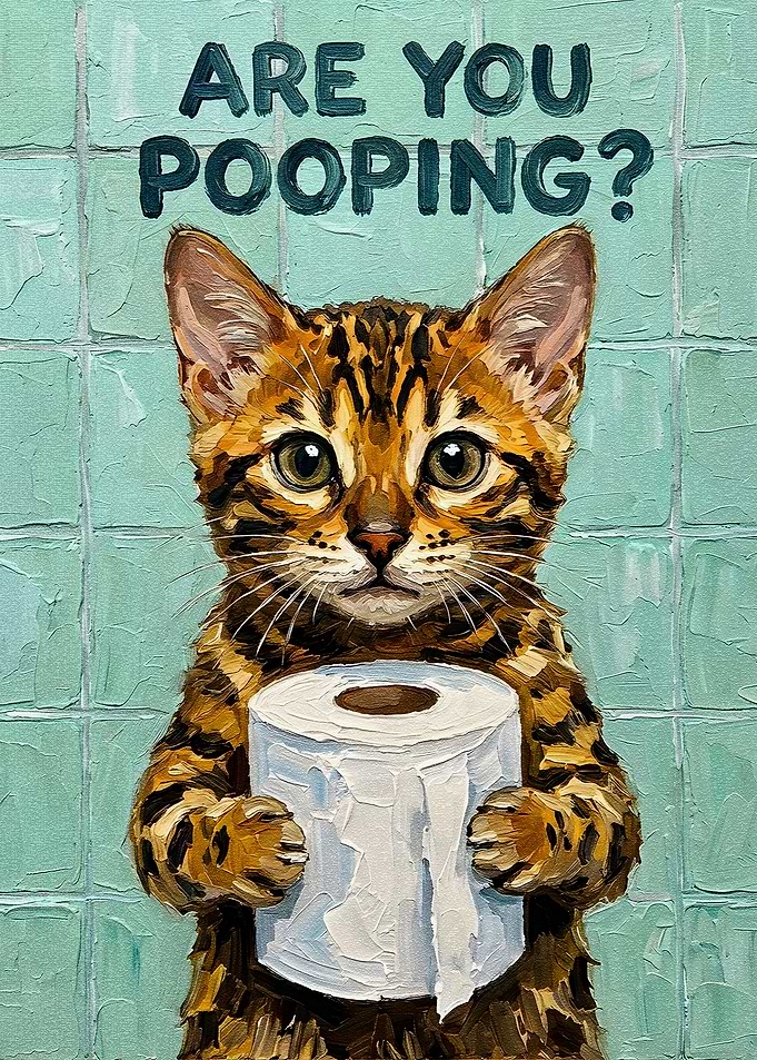 Are You Pooping? Cat with Toilet Paper