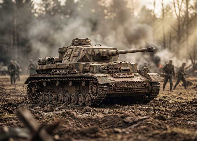 World War II Tank in Battlefield