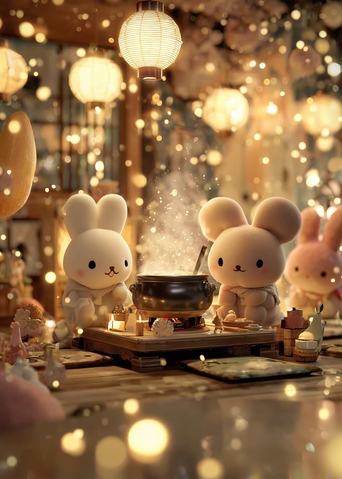 Cute Rabbits Cooking Hot Pot