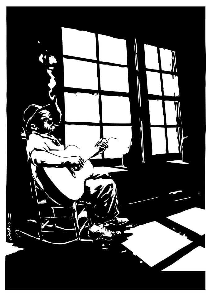 Monochrome Guitar Player Illustration