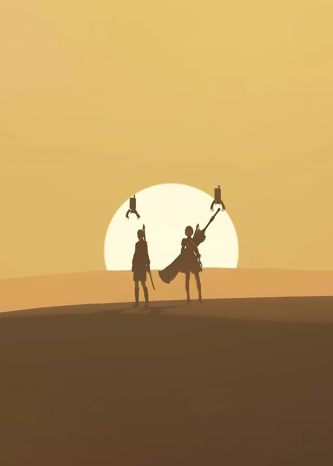 girl with sword in silhouette