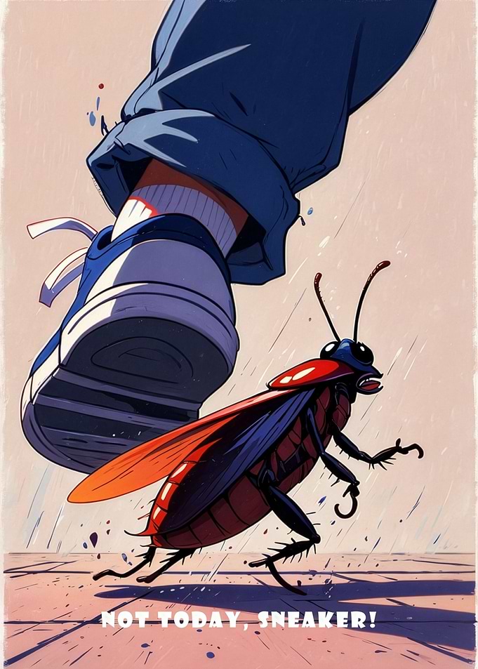 Cockroach versus Sneaker: A Close Call