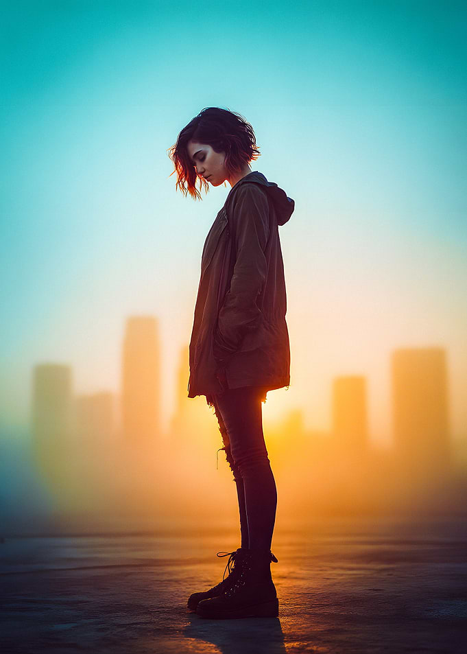 Contemplative Woman in Urban Setting